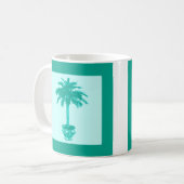 Palmboom in pot - turquoise en aqua koffiemok (Voorkant links)