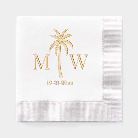 Palmboom Initieel Huwelijk Monogram Datum #5 Folie Servetten (Voorkant)