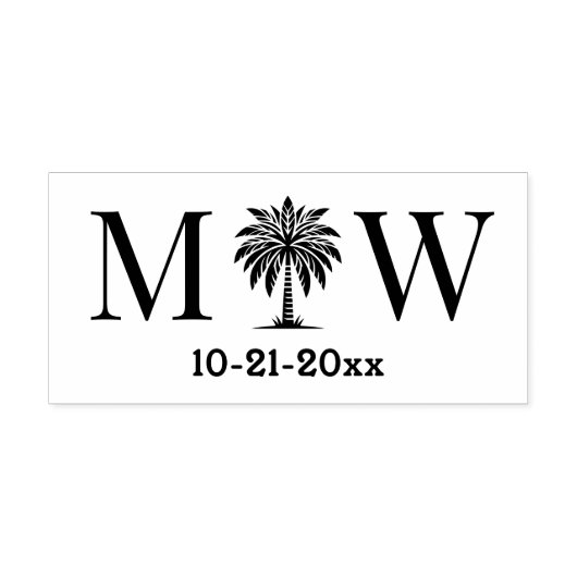 Palmboom Initieel Huwelijk Monogram Datum #6 Zelfinktende Stempel (Design)