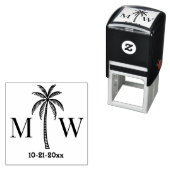 Palmboom Initieel Koppel Trouw Monogram Datum #5 Zelfinktende Stempel (In situ)