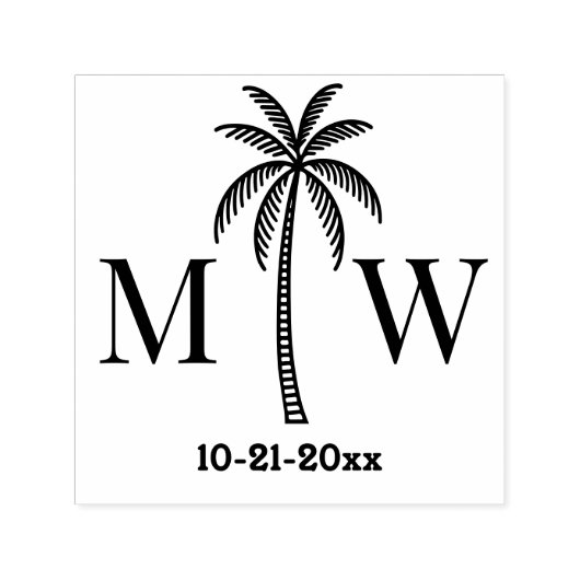 Palmboom Initieel Koppel Trouw Monogram Datum #5 Zelfinktende Stempel (Design)