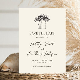 Palmboom Ivoor Minimalistisch Bestemming Bruiloft Save The Date