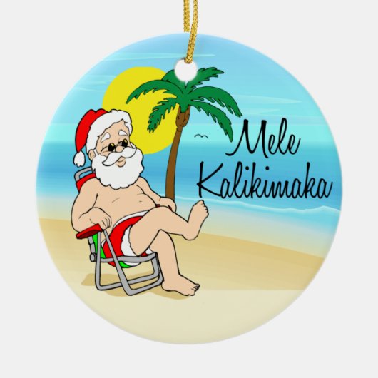 Palmboom Kerstman Hawaiaanse Kerstbal Keramisch Ornament (Voorkant)