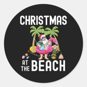 Palmboom Kerstman Surft Zomer Kerstmis Bij De Baai Ronde Sticker