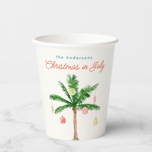 Palmboom Kerstmis in juli Zomerfeest Watercolo Papieren Bekers (Voorkant)