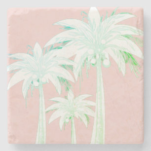 Palmboom Koraal Roze Zomer Groen Wit Tropisch Stenen Onderzetter