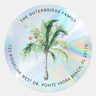 Palmboom Kust Kerstvakantie Retouradres Ronde Sticker
