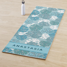 Palmboom laat tropisch patroon aangepaste naam yogamat