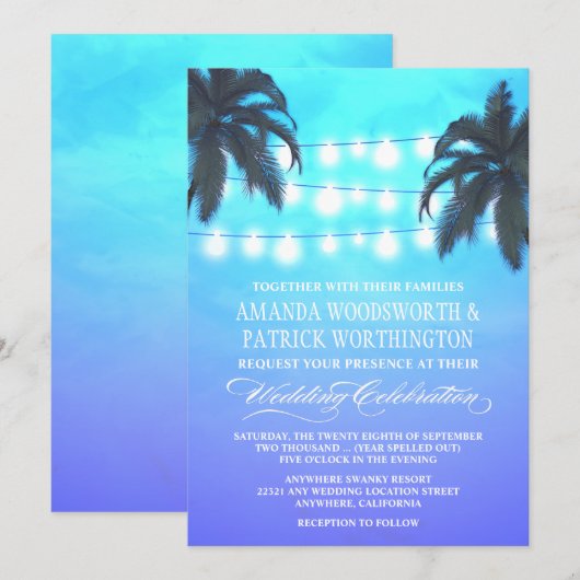 Palmboom Lichten Watercolor Trouw Uitnodigingen (Voorkant / Achterkant)