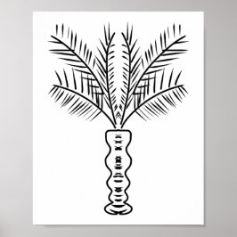 Palmboom Lijn Handgetekende Kunst Zwart Wit Poster