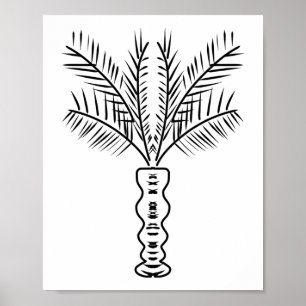 Palmboom Lijn Handgetekende Kunst Zwart Wit Poster