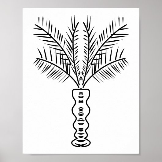 Palmboom Lijn Handgetekende Kunst Zwart Wit Poster (Voorkant)