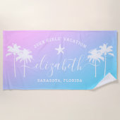 Palmboom Meisjes Vakantie Aangepaste Naam Strandlaken (Voorkant)