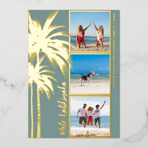 Palmboom Mele Kalikimaka Kerst Foto Goud Folie Feestdagenkaart