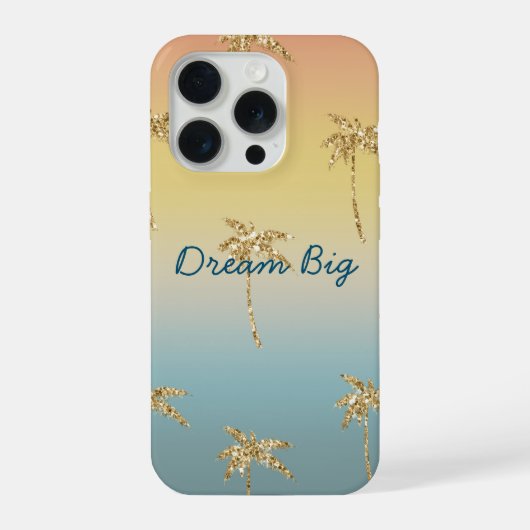 Palmboom met gouden glitters bij zonsondergang iPhone hoesje (Achterkant)