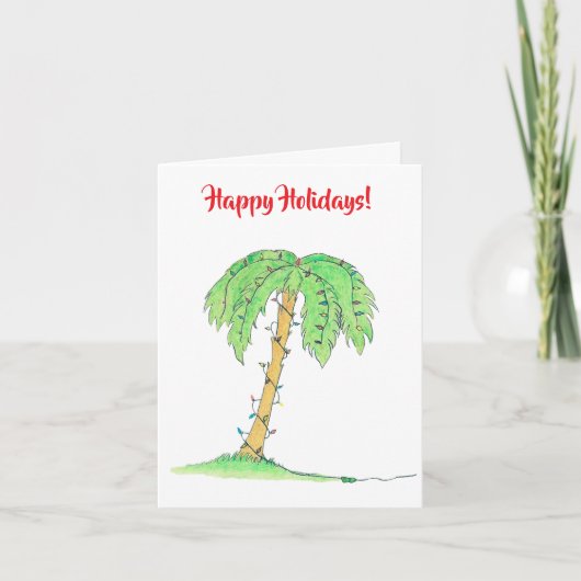 Palmboom met kerstverlichting "Prettige Feestdagen Kaart (Voorkant)