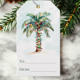 Palmboom met kerstverlichting Strand Naar en Van Cadeaulabel