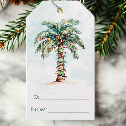 Palmboom met kerstverlichting Strand Naar en Van Cadeaulabel