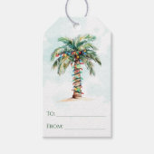 Palmboom met kerstverlichting Strand Naar en Van Cadeaulabel (Voorkant)