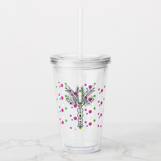 Palmboom met polkadots en monogram acryl drinkbeker (Voorkant)