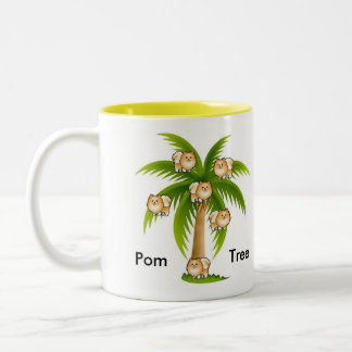 Palmboom met Pomeranians Tweekleurige Koffiemok