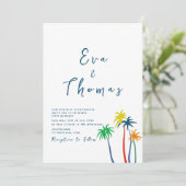 Palmboom Minimale Beach Bruiloft Kaart (Staand voorkant)