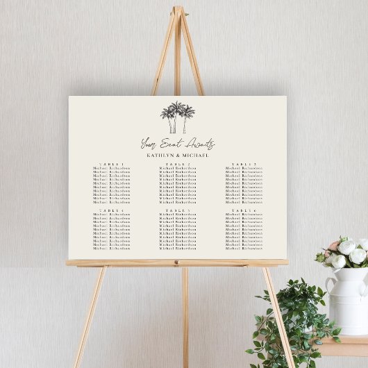 Palmboom minimalistische bruiloft 6 tafel zitplaat poster