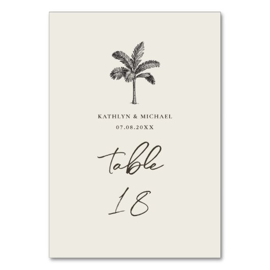 Palmboom minimalistische tropische bruiloft tafel  kaart (Voorkant)