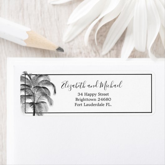 Palmboom Modern Elegant Zwart Wit Etiket (Insitu)