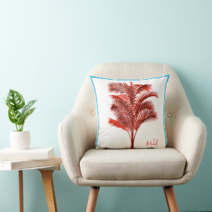 Palmboom modern rood blauw persoonlijk kussen