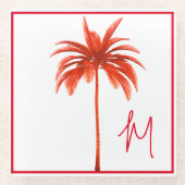 Palmboom Modern rood lijst Tropisch monogram Glazen Onderzetter (Voorkant)