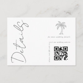 Palmboom Modern Witte QR-code Huwelijksdetails  Informatiekaartje
