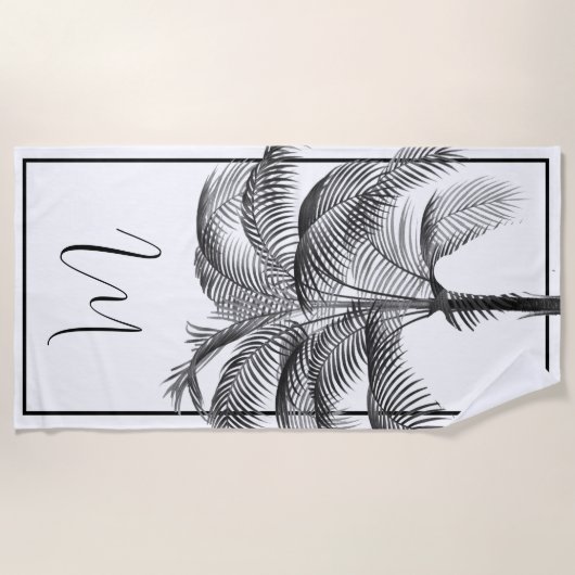 Palmboom Modern Zwart Lijst Persoonlijk Strandlaken (Voorkant)