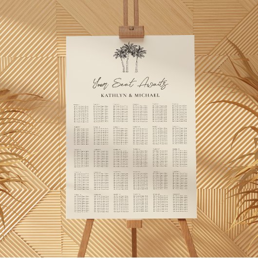 Palmboom moderne bruiloft 30 tafel zitgrafiek poster