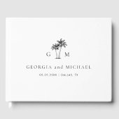 Palmboom Monogram Elegante Strandbruiloft Gastenboek (Voorkant)