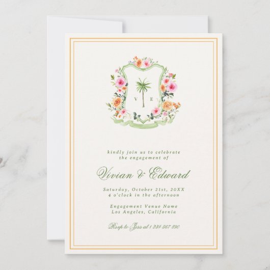 Palmboom Monogram Tropisch Strand Engagement Party Kaart (Voorkant)