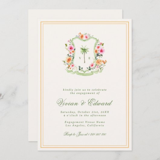 Palmboom Monogram Tropisch Strand Engagement Party Kaart (Voorkant / Achterkant)