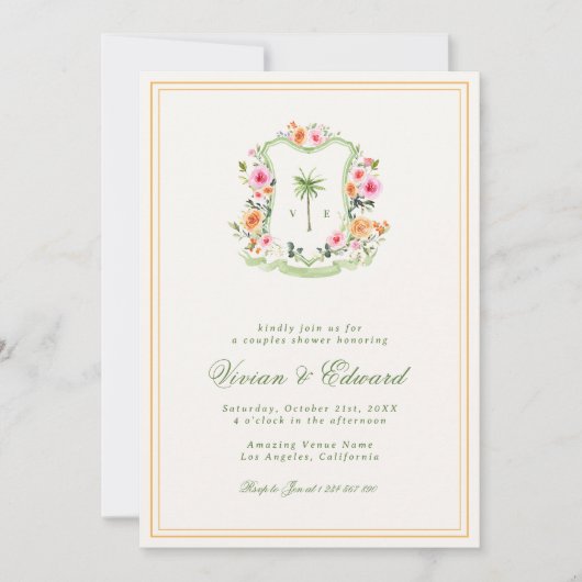 Palmboom Monogram Tropisch Strand Koppels Douche Kaart (Voorkant)