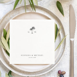 Palmboom Monogram Tropische Bestemming Trouwdag Servet
