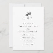 Palmboom Monogram Tropische Bestemming Trouwen Kaart (Voorkant)