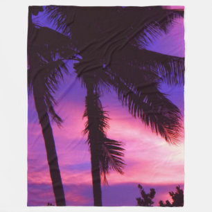 Palmboom N Paarse zonsondergang Fleece Deken