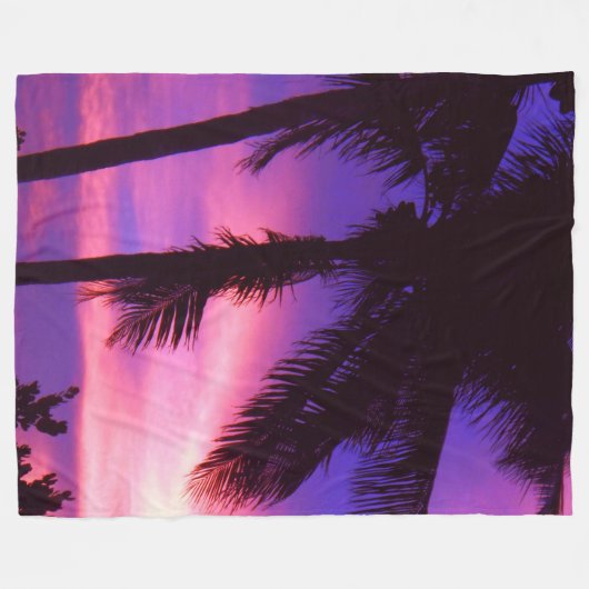 Palmboom N Paarse zonsondergang Fleece Deken (Voorkant (Horizontaal))