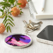 Palmboom N Paarse zonsondergang  Sleutelhanger (Zijkant)