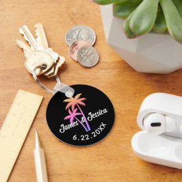 Palmboom Naam en Datum Sjabloon Trouwgunst Sleutelhanger