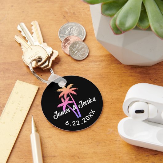 Palmboom Naam en Datum Sjabloon Trouwgunst Sleutelhanger (Bureau)