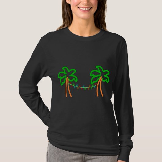 Palmboom Neon Kerstverlichting T-shirt (Voorkant)