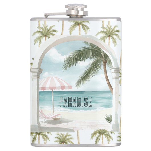 Palmboom Oceaan Paradijs Heupfles (Voorkant)