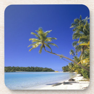 Palmboom omzoomd strand Cook Eilanden Bier Onderzetter