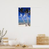 Palmboom omzoomd strand Cook Eilanden Poster (Keuken)