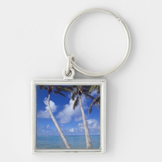 Palmboom omzoomd strand Cook Eilanden Sleutelhanger (Voorkant)